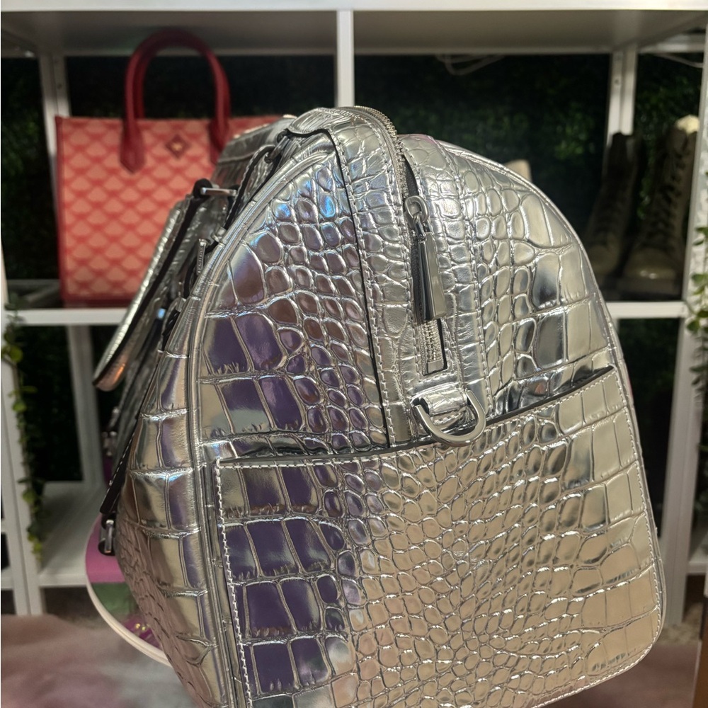 Michael Kors Silver Crocodile Embossed Duffel Bag NWT - Picture 13 of 16